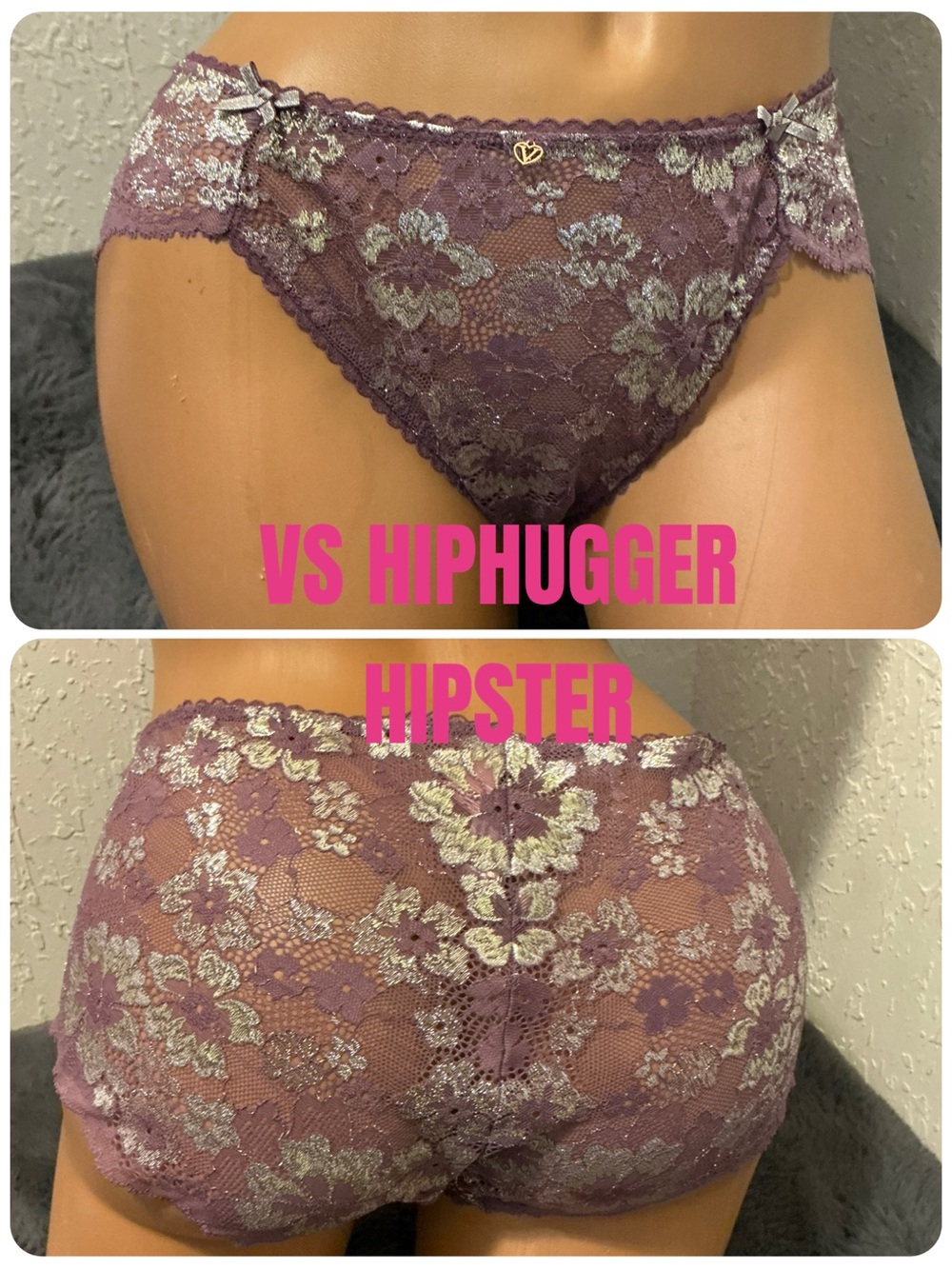 Victoria's Secret Mauve Lavender Floral Lace Hipster Panty